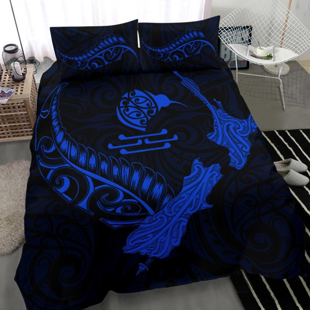 New Zealand Heart Bedding Set - Map Kiwi Mix Silver Fern Blue - Vibe Hoodie Shop