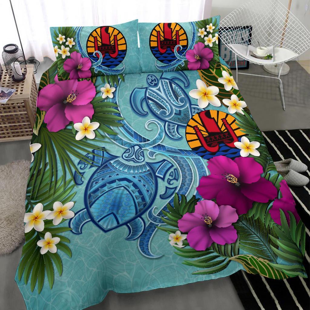 Tahiti Bedding Set - Polynesian Turtle Hibiscus And Plumeria - Vibe Hoodie Shop