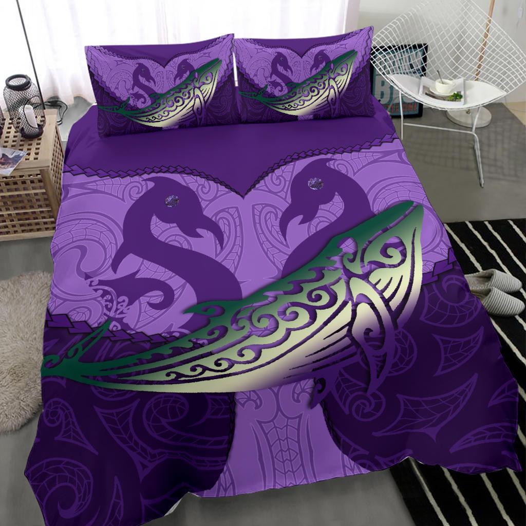 Maori Manaia Whales Gods Of The Sea Bedding Set, Purple - Vibe Hoodie Shop