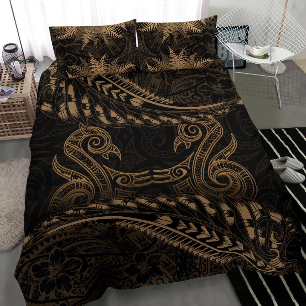 New Zealand Bedding Set Gold Manaia Maori - Silver Fern Duvet Cover - Vibe Hoodie Shop