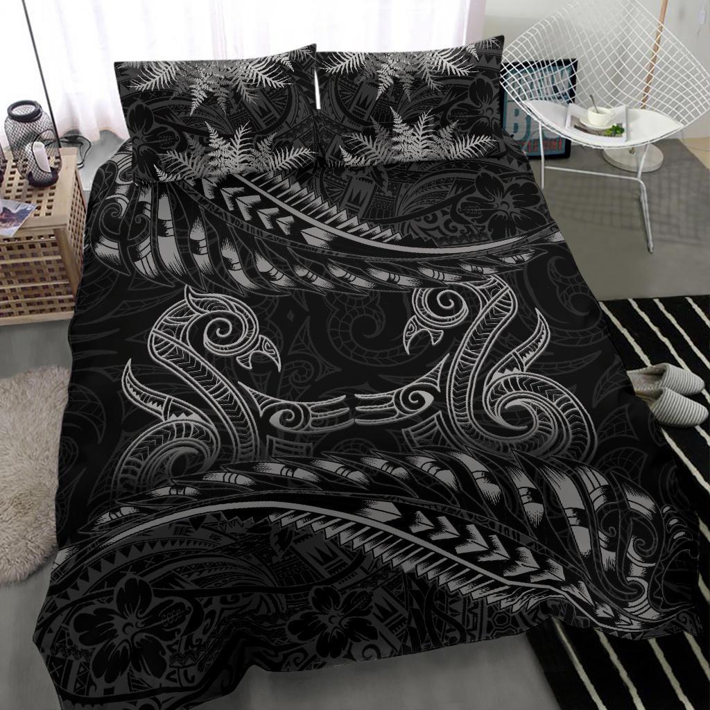 New Zealand Bedding Set Gray Manaia Maori - Silver Fern Duvet Cover - Vibe Hoodie Shop