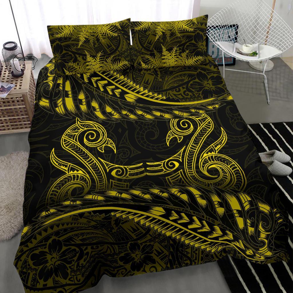 New Zealand Bedding Set Yellow Manaia Maori - Silver Fern Duvet Cover - Vibe Hoodie Shop