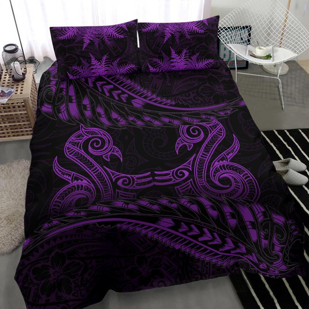 New Zealand Bedding Set Purple Manaia Maori - Silver Fern Duvet Cover - Vibe Hoodie Shop