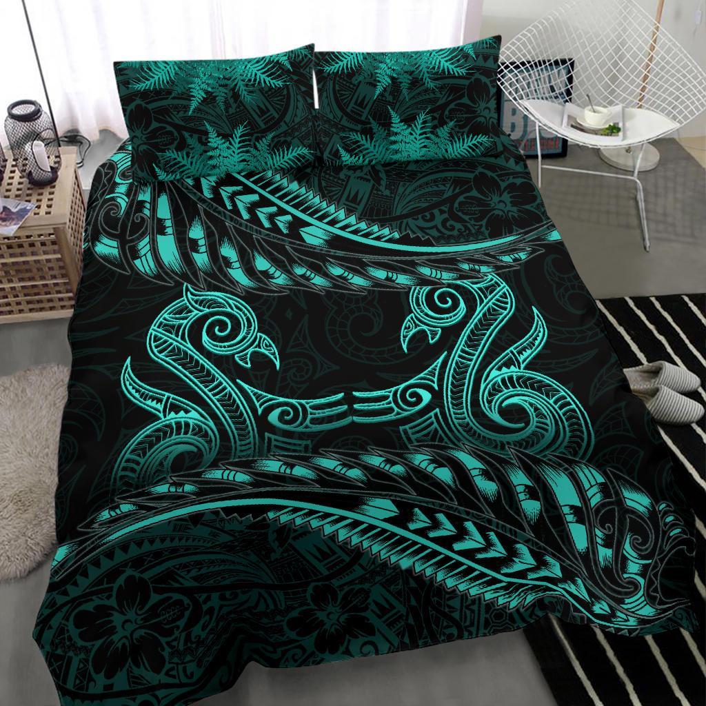 New Zealand Bedding Set Turquoise Manaia Maori - Silver Fern Duvet Cover - Vibe Hoodie Shop