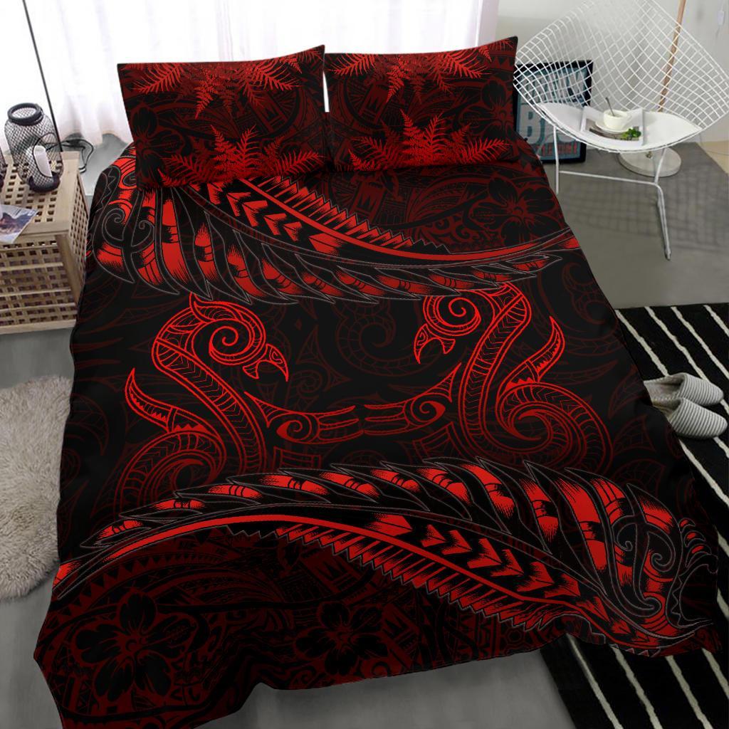 Aotearoa Bedding Set Red Maori Manaia With Silver Fern - Vibe Hoodie Shop