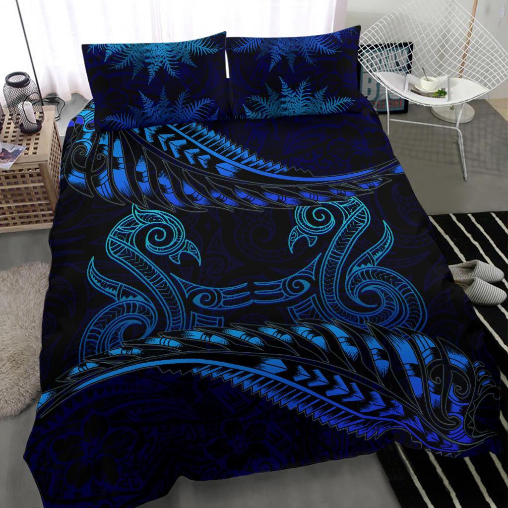 Aotearoa Bedding Set Blue Maori Manaia With Silver Fern - Vibe Hoodie Shop