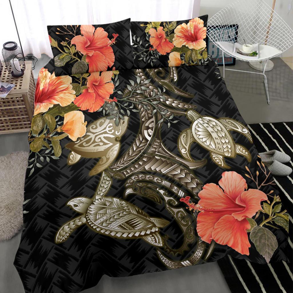 Turtle Mix Hibiscus Bedding Set Polynesian - Vibe Hoodie Shop