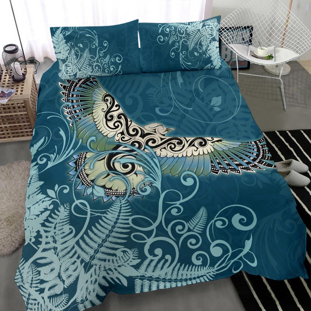 New Zealand Bedding Set Silver Fern Polynesian Style Maori Kea Bird - Vibe Hoodie Shop