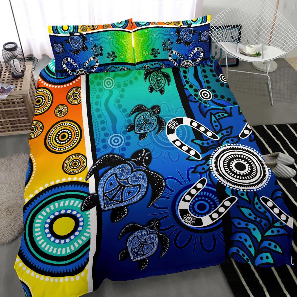 Aboriginal Bedding Set - Indigenous Turtle Dot Painting Art - Vibe Hoodie Shop