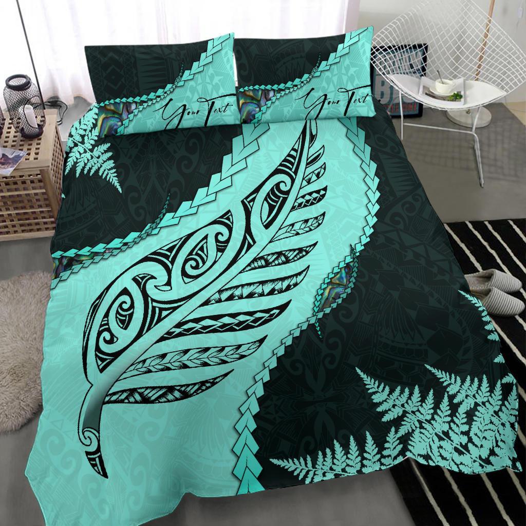 Signature Custom, Paua Shell Maori Silver Fern Bedding Set Turquoise - Vibe Hoodie Shop