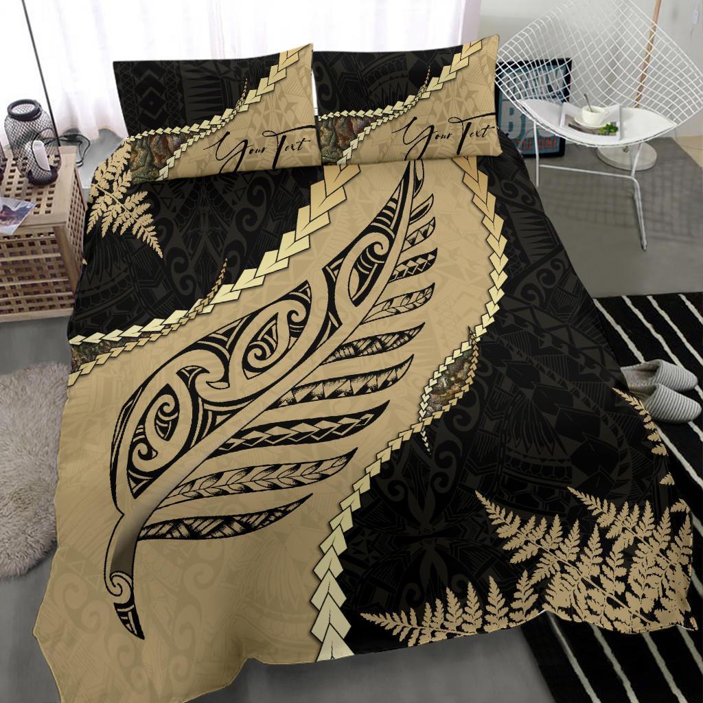 Signature Custom, Paua Shell Maori Silver Fern Bedding Set Golden - Vibe Hoodie Shop