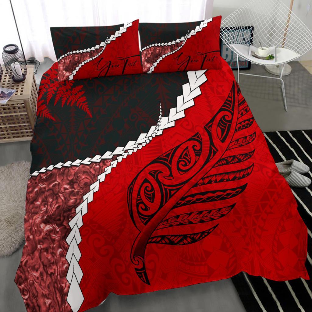 Signature Custom, Paua Shell Maori Silver Fern Bedding Set Red - Vibe Hoodie Shop