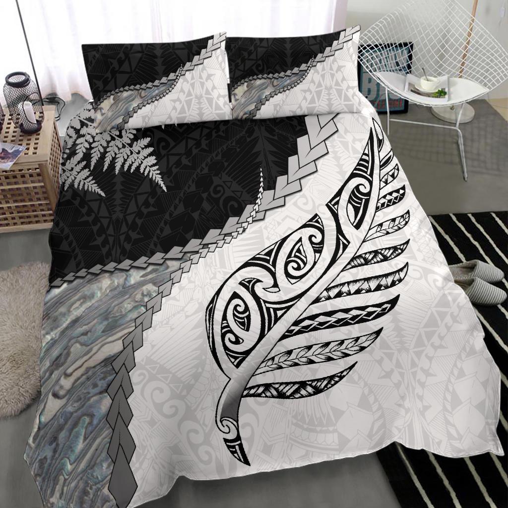 Paua Shell Maori Silver Fern Bedding Set - Vibe Hoodie Shop