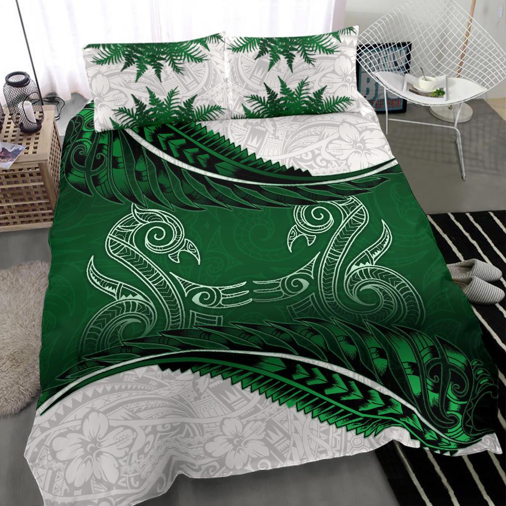 New Zealand Bedding Set Green Manaia Maori - Silver Fern Duvet Cover And Pillow Case - Vibe Hoodie Shop