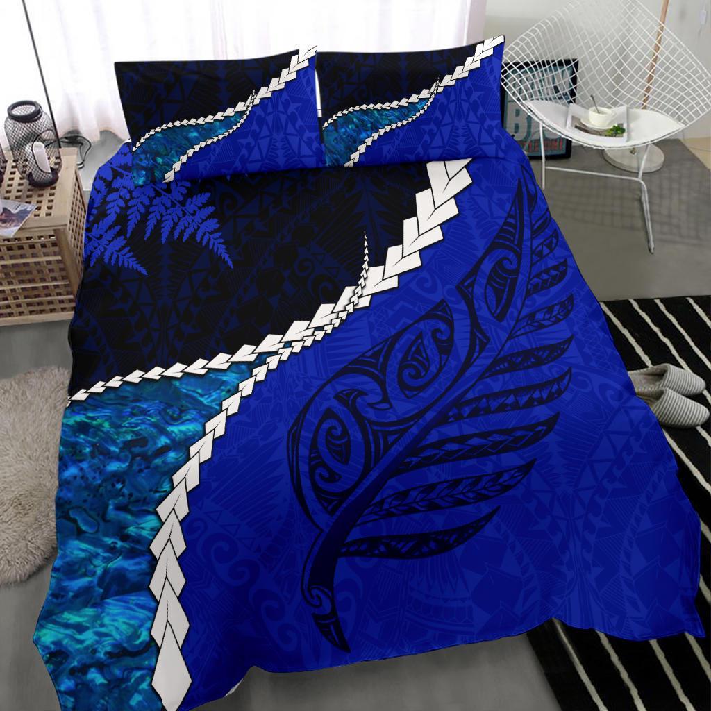 Paua Shell Maori Silver Fern Bedding Set, Cobalt - Vibe Hoodie Shop