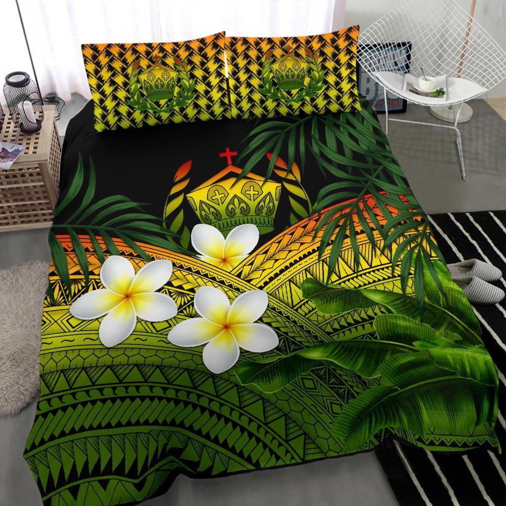 Tonga Bedding Set, Polynesian Plumeria Banana Leaves Reggae - Vibe Hoodie Shop