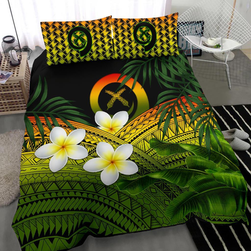 Vanuatu Bedding Set, Polynesian Plumeria Banana Leaves Reggae - Vibe Hoodie Shop