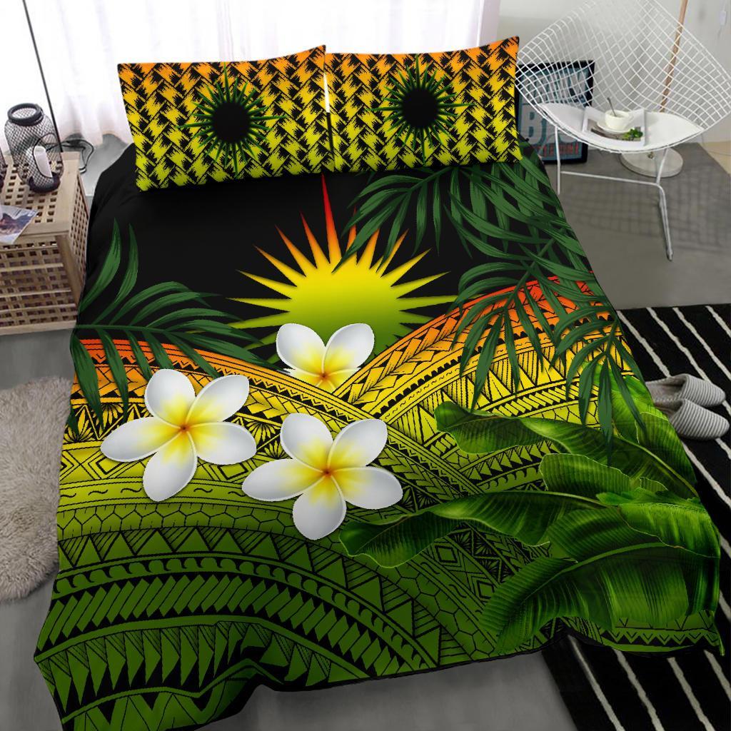 Marshall Islands Bedding Set, Polynesian Plumeria Banana Leaves Reggae - Vibe Hoodie Shop