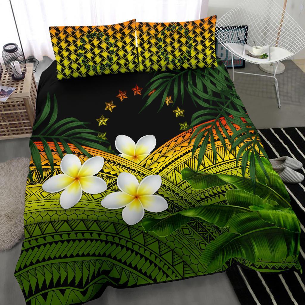 Cook Islands Bedding Set, Polynesian Plumeria Banana Leaves Reggae - Vibe Hoodie Shop