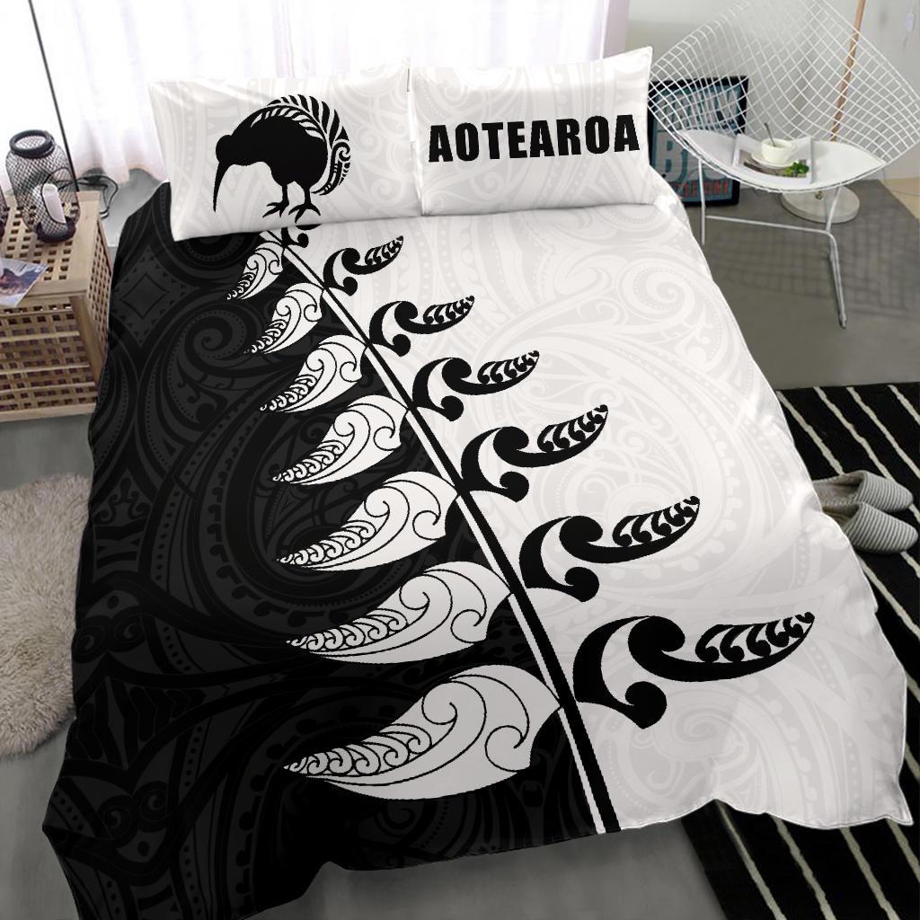 Aotearoa Koru Fern Kiwi New Zealand Bedding Set Black White - Vibe Hoodie Shop