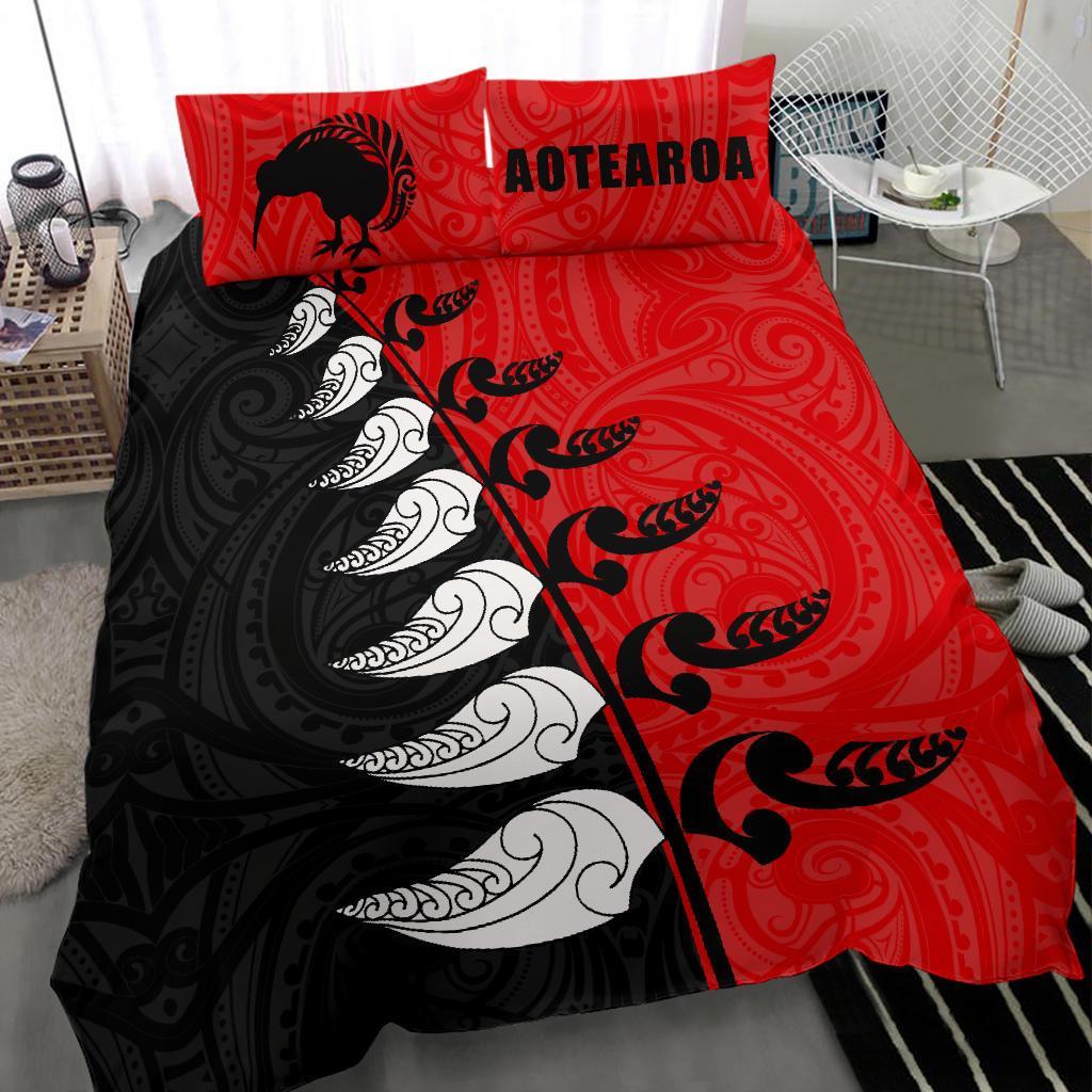 New Zealand Aotearoa Koru Fern Kiwi Bedding Set Red - Vibe Hoodie Shop