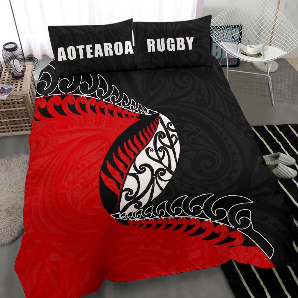 Aotearoa Rugby Fern Bedding Set Red - Vibe Hoodie Shop