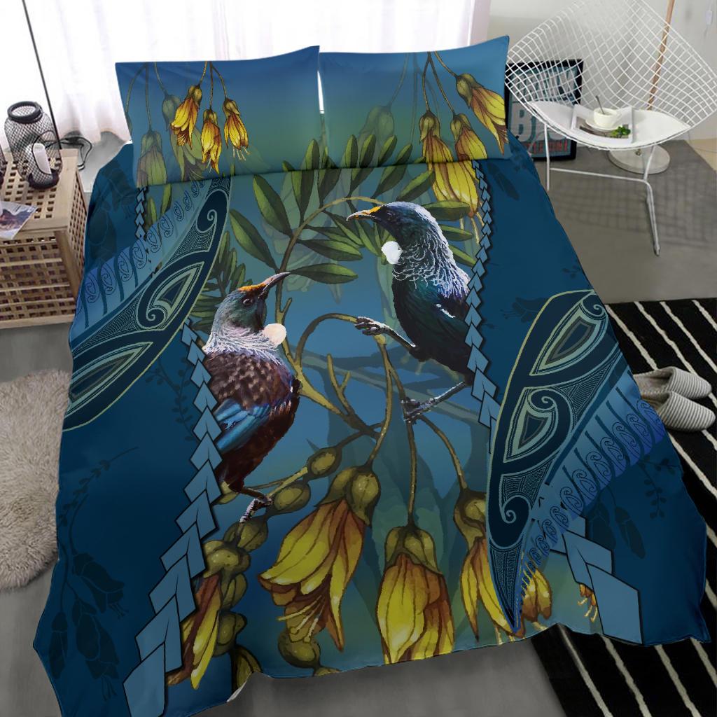 Tui Bird Mix Kowhai And Silver Fern Bedding Set, Blue - Vibe Hoodie Shop