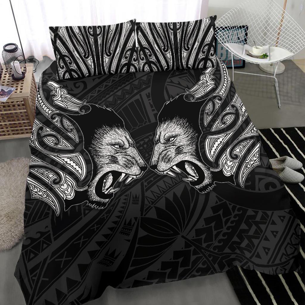 Double Lion Maori Tattoo Bedding Set New Zealand - White - Vibe Hoodie Shop