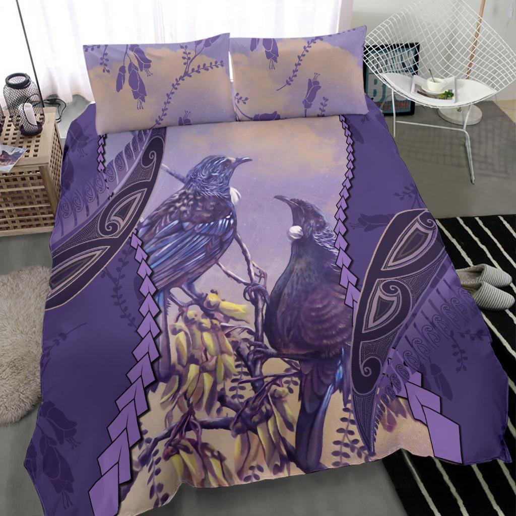 Tui Bird Mix Kowhai And Silver Fern Bedding Set Purple - Vibe Hoodie Shop
