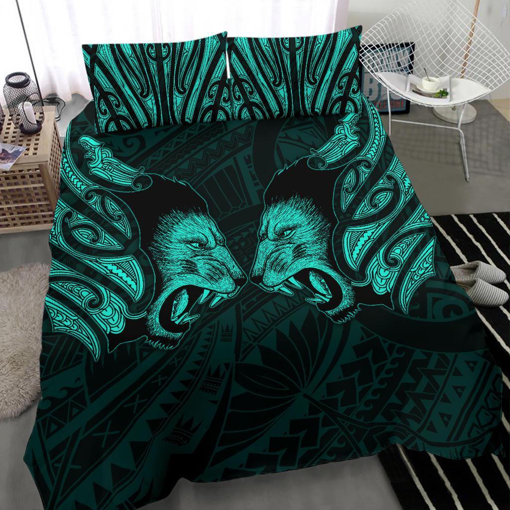 Double Lion Maori Tattoo Bedding Set New Zealand - Turquoise - Vibe Hoodie Shop