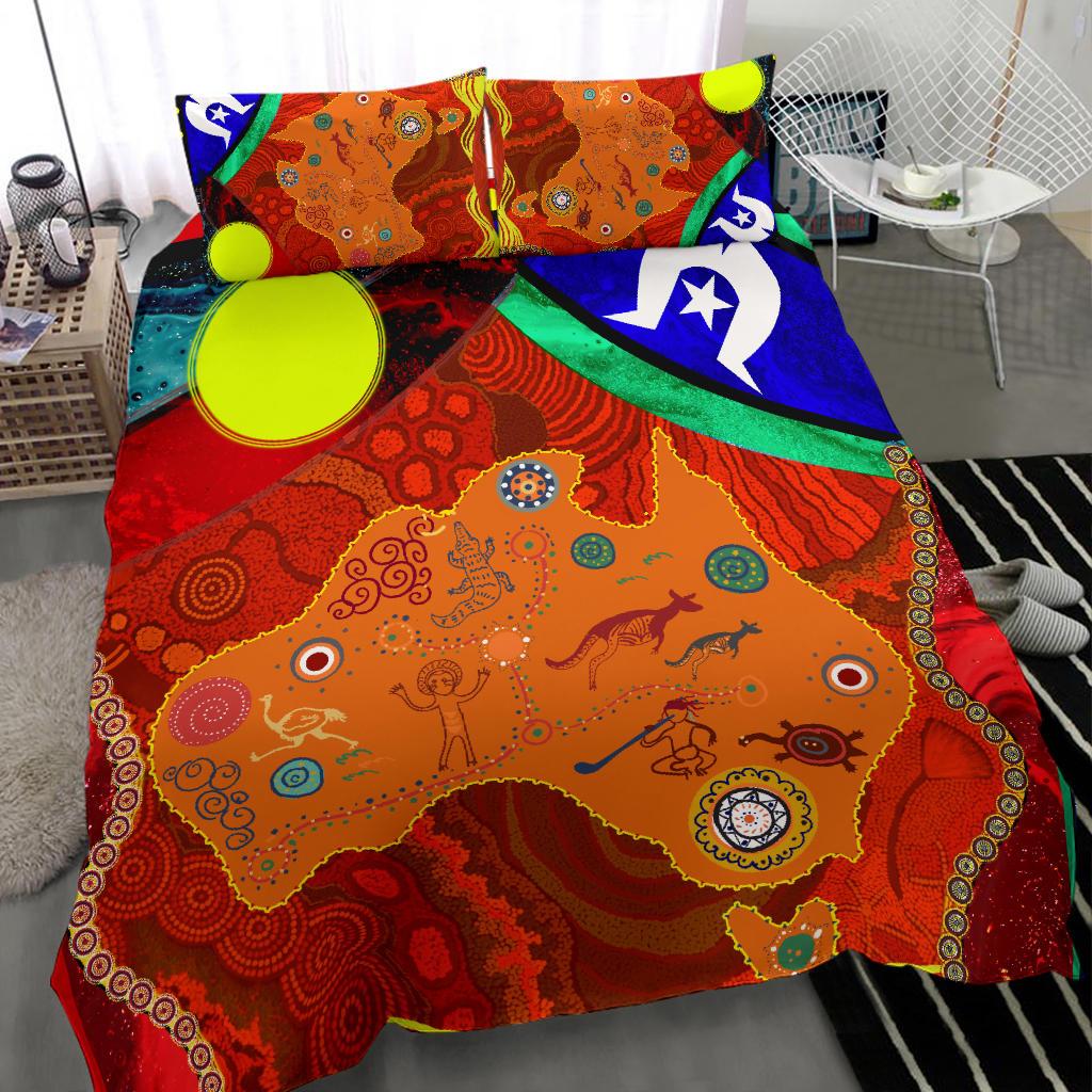 Bedding Set - Australia Map Aboriginal Patterns - Vibe Hoodie Shop