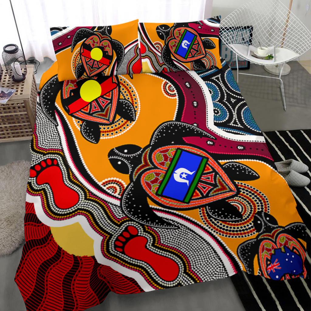 Aboriginal Bedding Set - Australia Dots Pattern With Turtle and NAIDOC 2022 Flags - Vibe Hoodie Shop