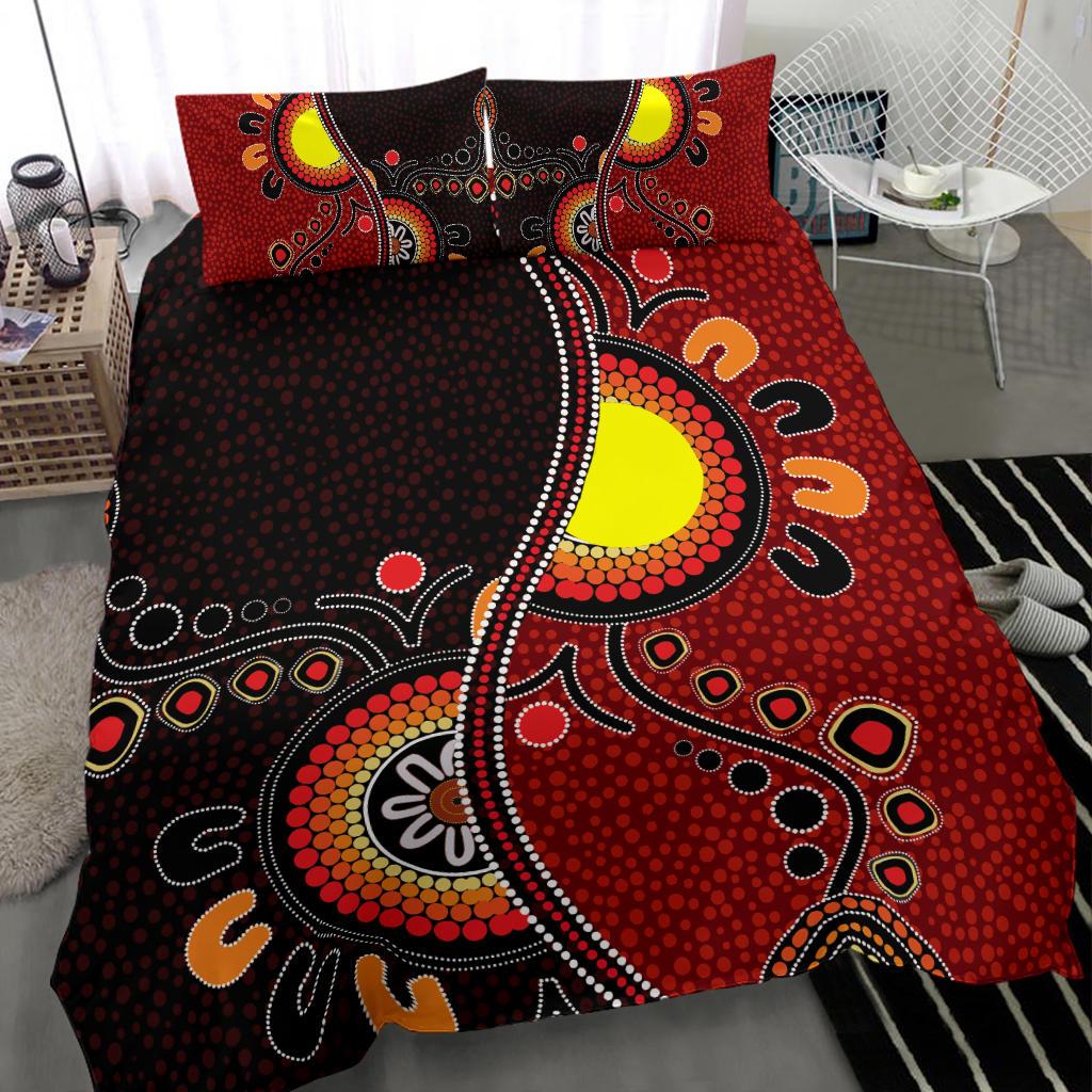 Aboriginal Bedding Set - Australia Flag Dot Painting Art - Vibe Hoodie Shop