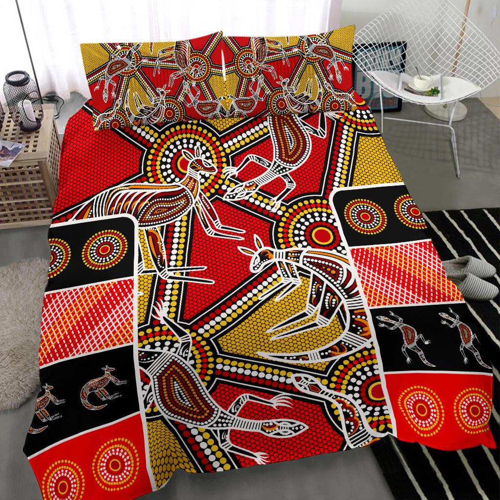 Aboriginal Bedding Set, Kangaroo Dot Painting Patterns - Vibe Hoodie Shop