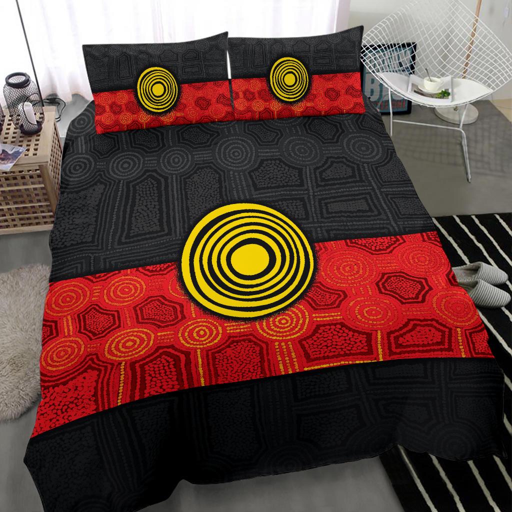 Aboriginal Bedding Set - Aussie Indigenous Flag - Vibe Hoodie Shop