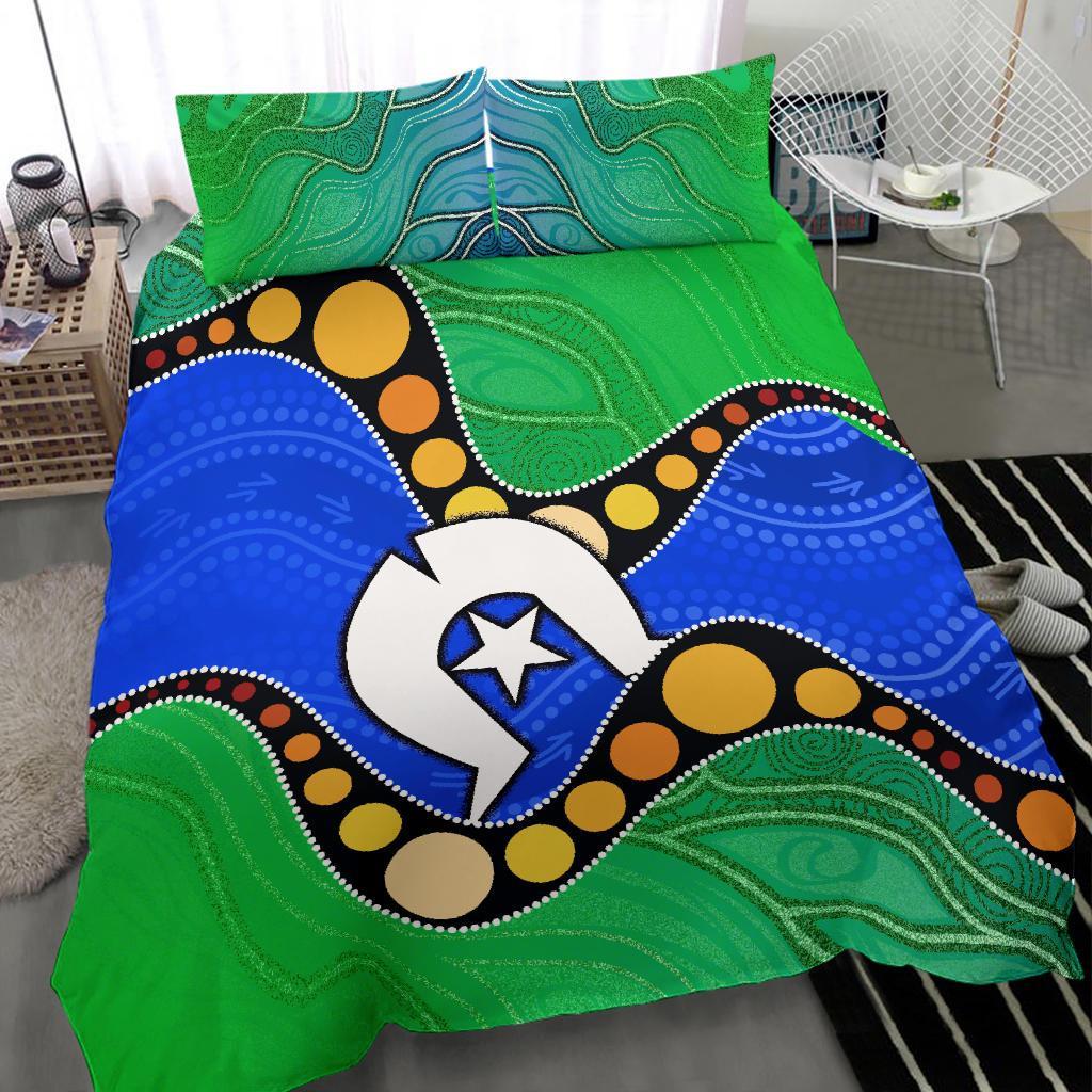 Torres Strait Islands Bedding Set - Flag with Aboriginal Patterns - Vibe Hoodie Shop