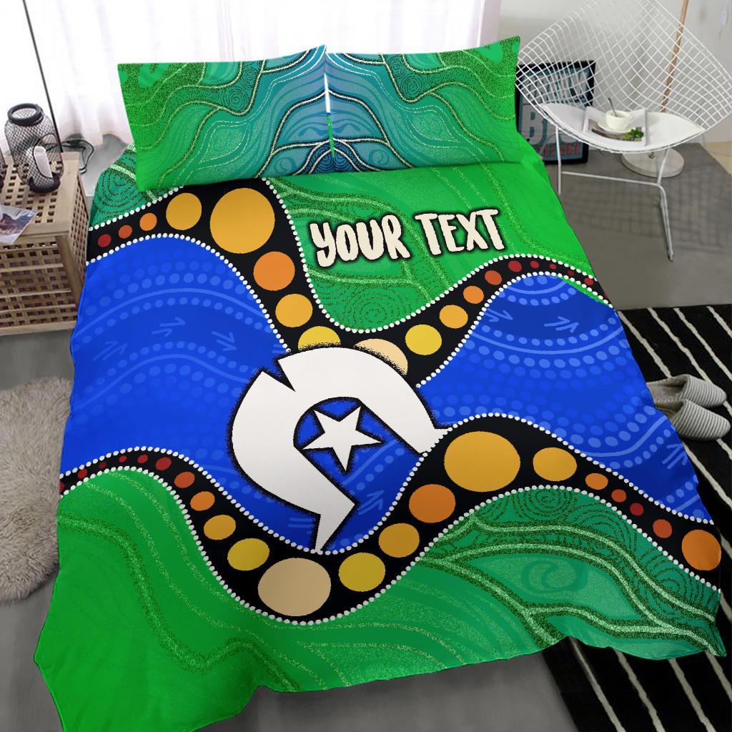 Custom Torres Strait Islands Bedding Set - Flag with Aboriginal Patterns - Vibe Hoodie Shop