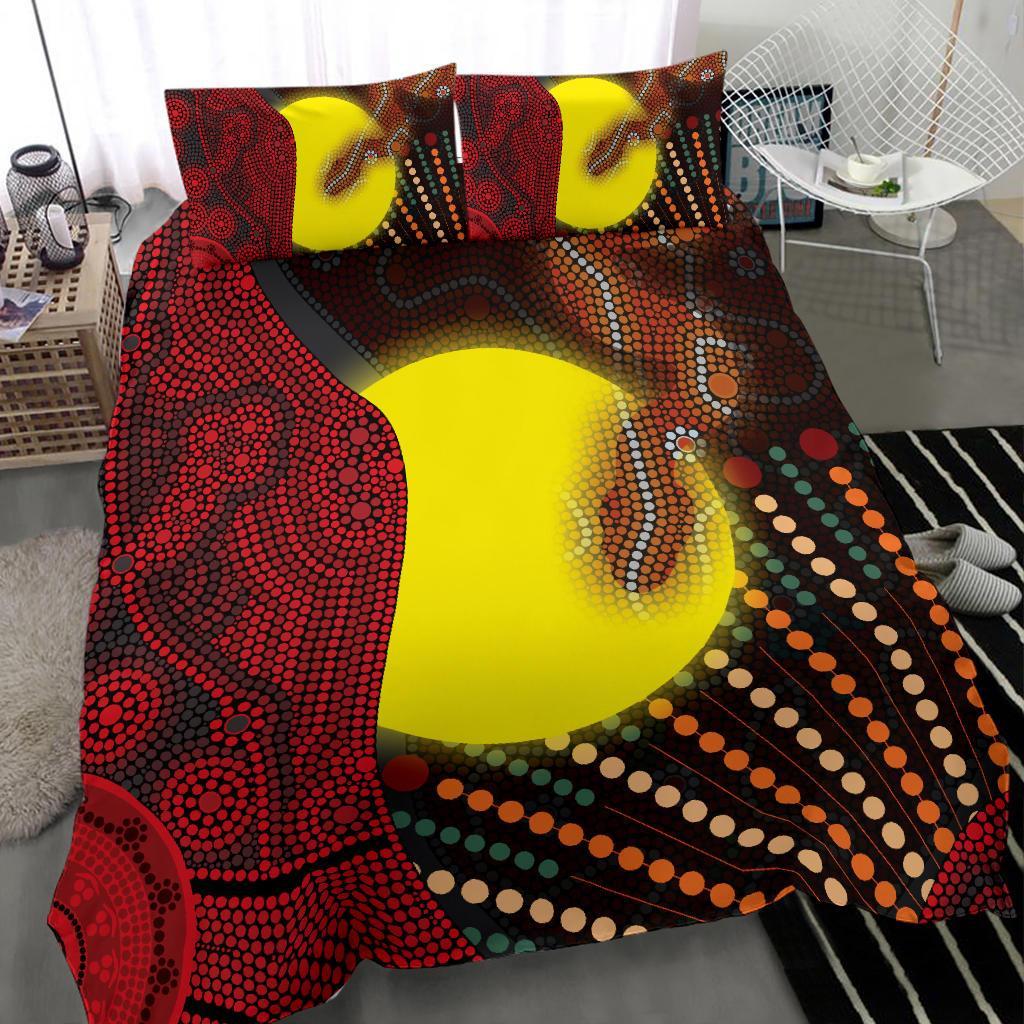 Aboriginal Bedding Set - Indigenous Snake Sun Dot Painting - Vibe Hoodie Shop