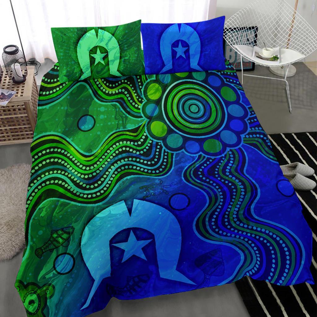 Aboriginal Bedding Set, Torres Strait Islands Flag - Vibe Hoodie Shop