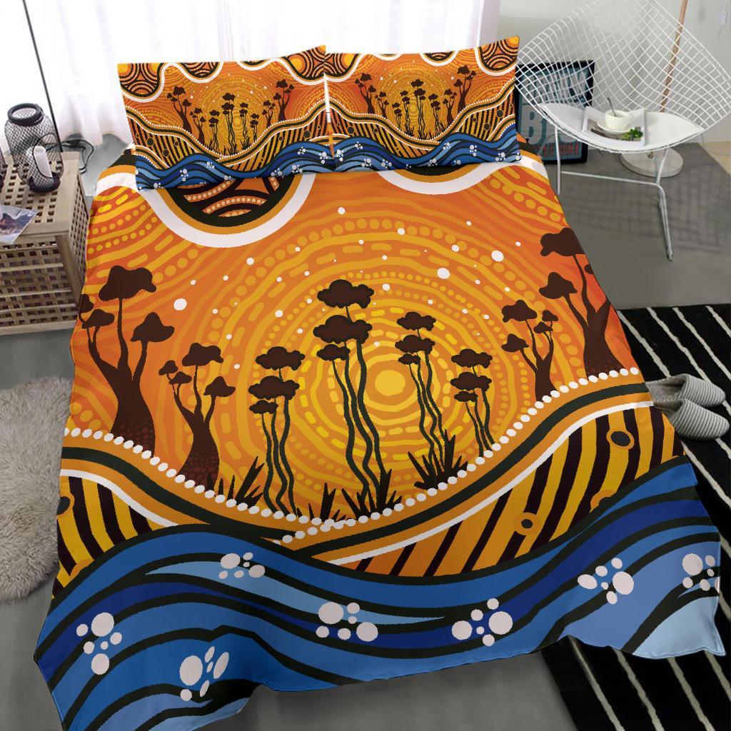 Aboriginal Bedding Set - Boab Tree Dot Painting Art Vero2 - Vibe Hoodie Shop