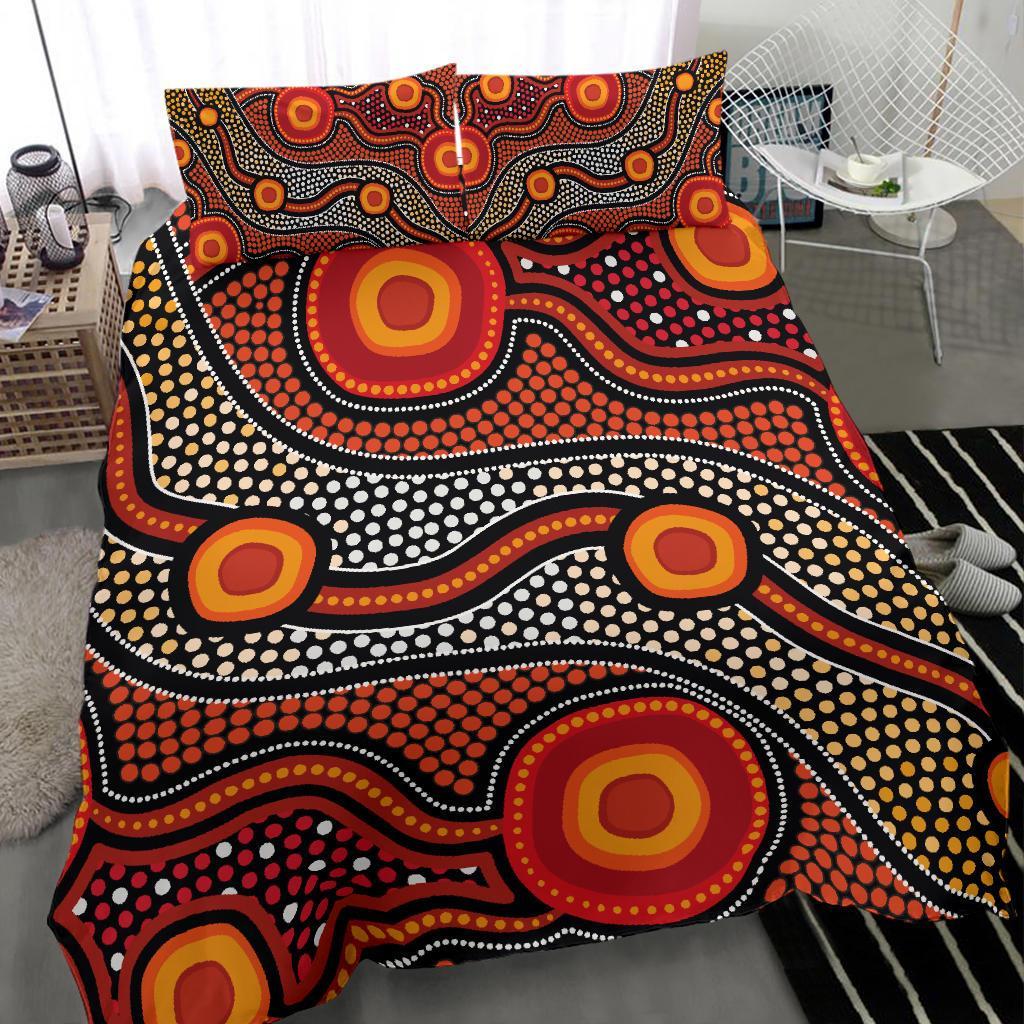 Aboriginal Bedding Set - Landscape Circle Dot Painting Art - Vibe Hoodie Shop