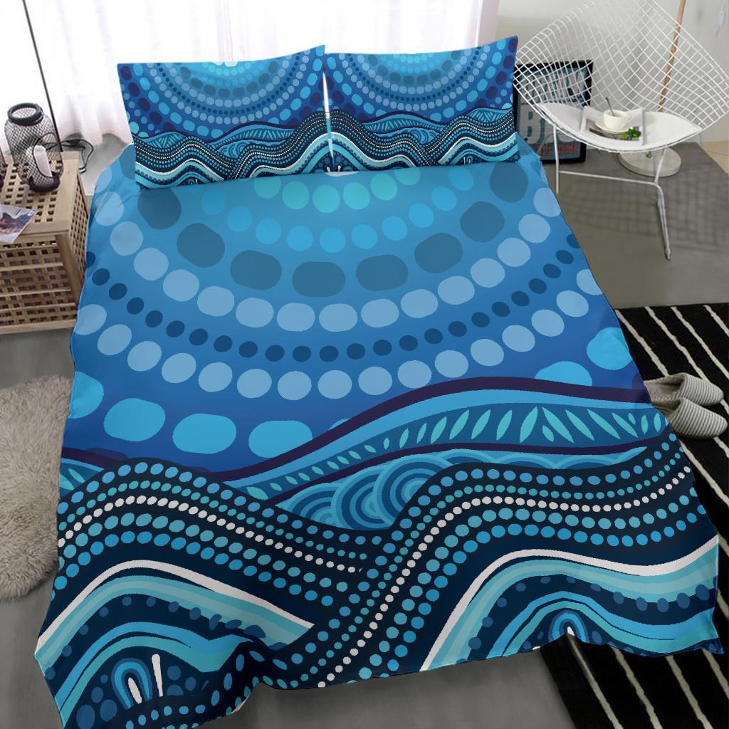 Aboriginal Bedding Set - Blue Circle ABoriginal Art - Vibe Hoodie Shop