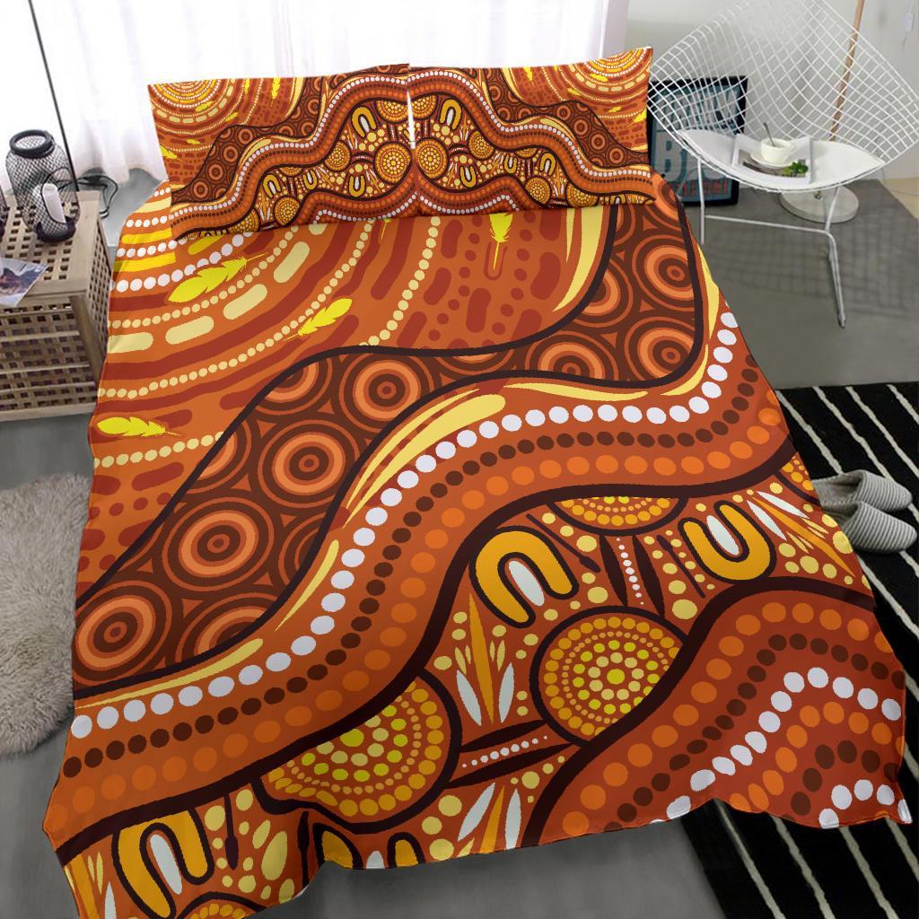 Aboriginal Bedding Set - Landscape and The Sun Dot Painting Art - Vibe Hoodie Shop