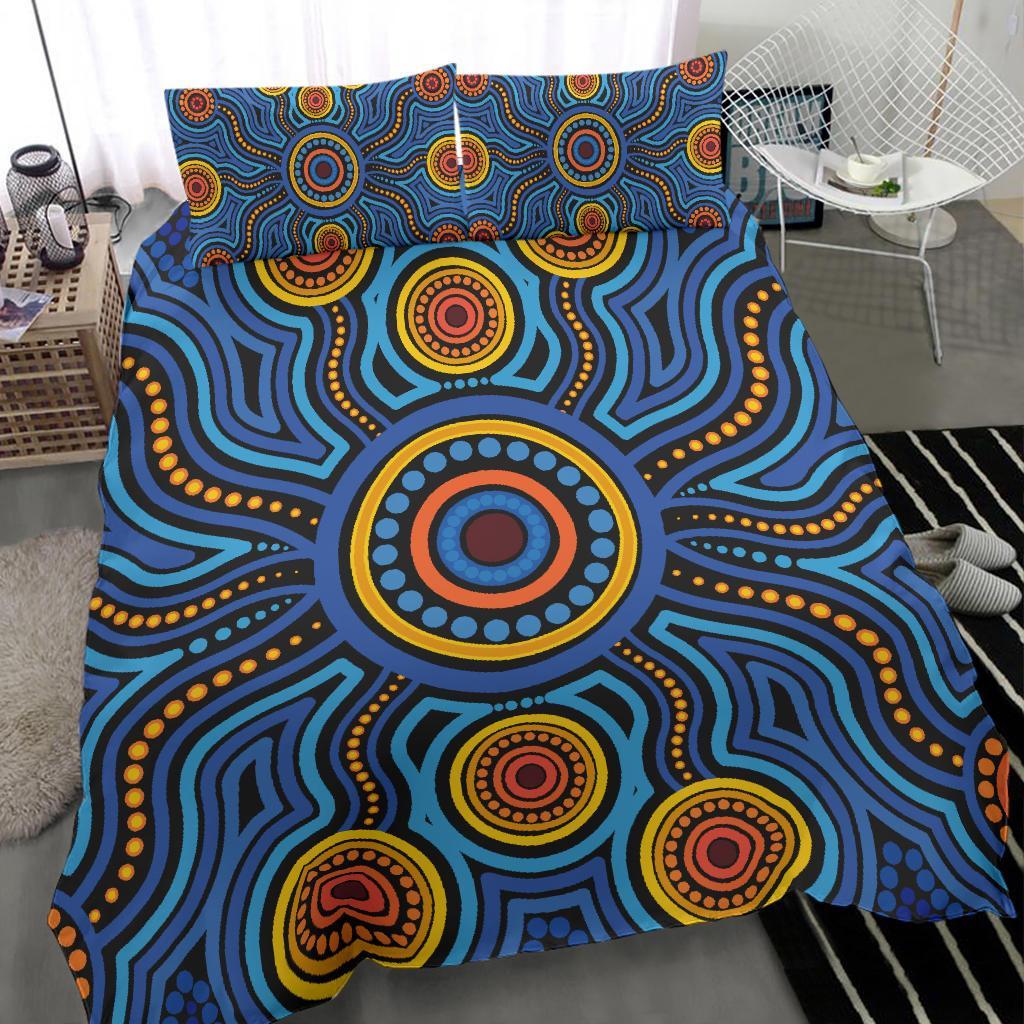 Aboriginal Bedding Set - Aboriginal Flower Blue Dot Painting Art - Vibe Hoodie Shop