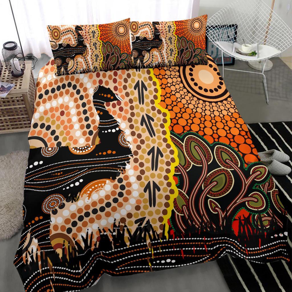 Bedding Set - Australian Aboriginal Sun and Emu - Vibe Hoodie Shop