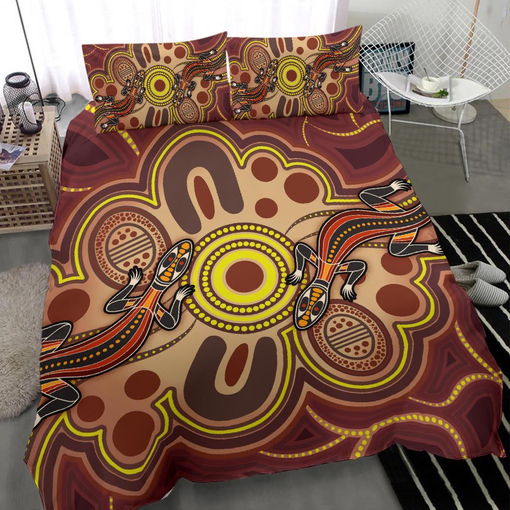 Aboriginal Bedding Set, Indigenous Lizard Dot Painting Art - Vibe Hoodie Shop