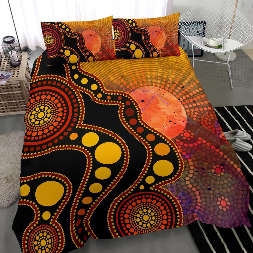 Aboriginal Bedding Set - Australia Indigenous Flag Circle Dot Painting Art (Golden) - Vibe Hoodie Shop