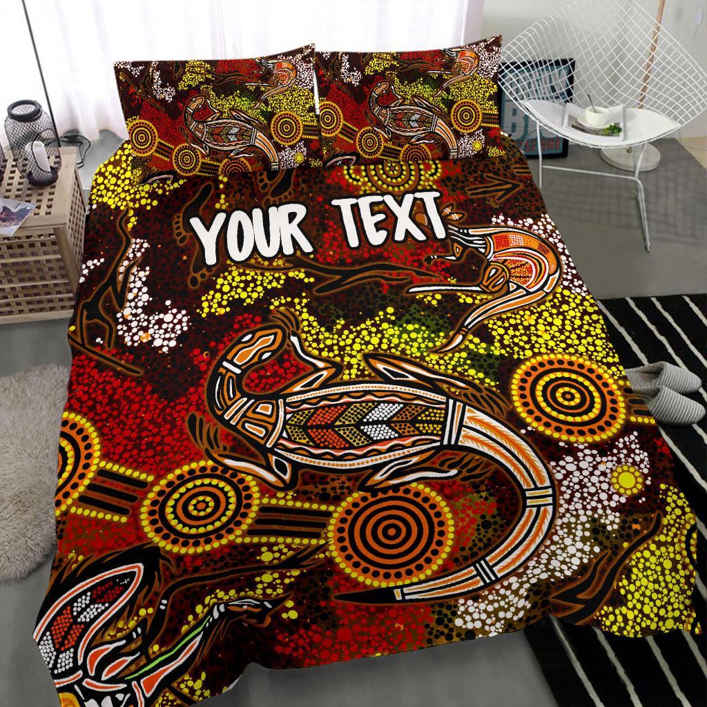 Custom Aboriginal Bedding Set, Kangaroo and Lizard Dot Painting Art - Vibe Hoodie Shop