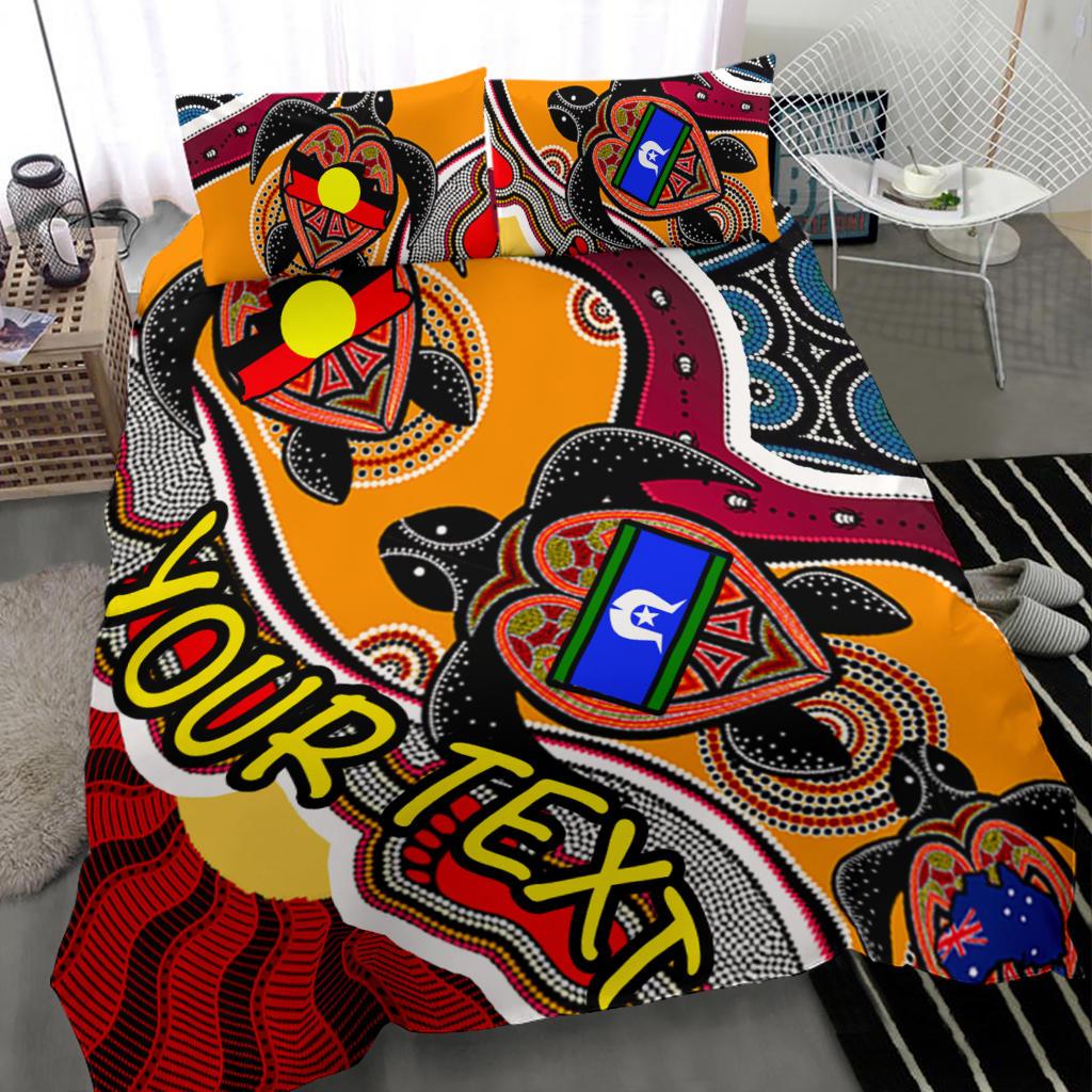 Custom Aboriginal Bedding Set - Indigenous Dots Pattern With Turtle and NAIDOC Flags - Vibe Hoodie Shop