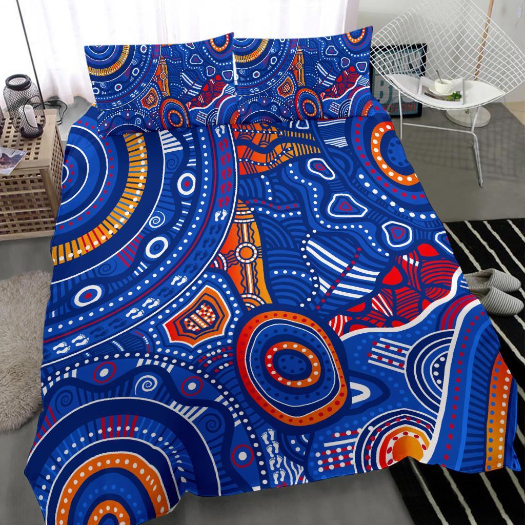 Aboriginal Bedding Set - Indigenous Footprint Patterns Blue Color - Vibe Hoodie Shop